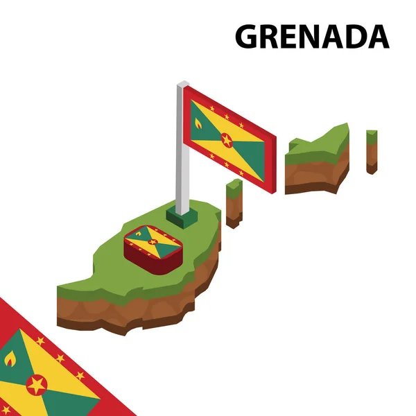 Isometrische Kaart Vlag Van Grenada Isometrische Vector Illustratie — Stockvector