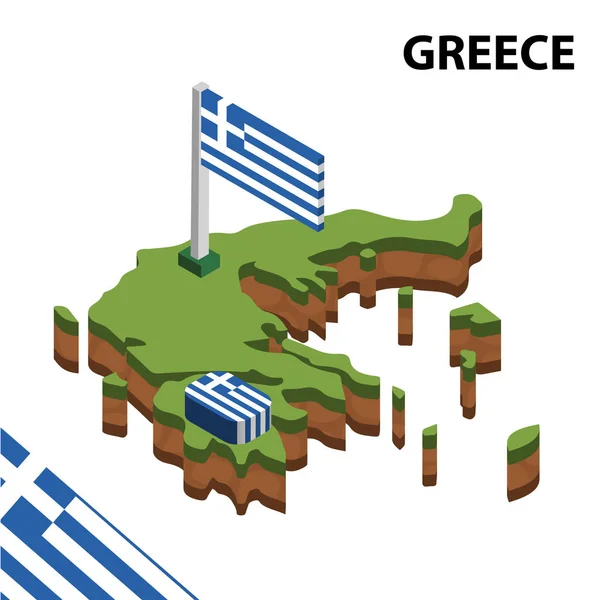 Izometrik harita ve Yunanistan bayrağı. 3d isometrik Vektör Çizimi