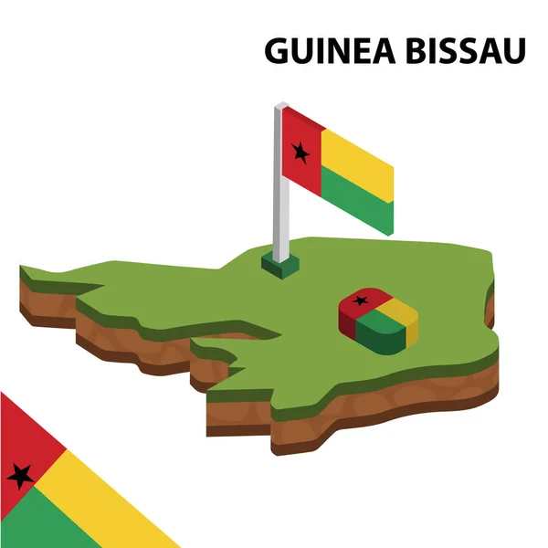 Izometrik harita ve Gine Bissau bayrağı. 3d isometrik Vektör Çizimi