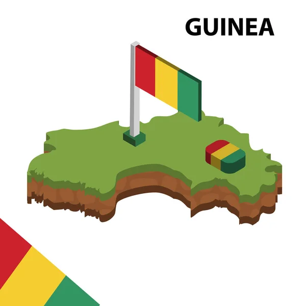 Isometrisk Karta Och Flagga Guinea Isometrisk Vektor Illustration — Stock vektor