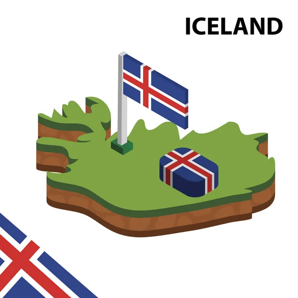 アイスランドの等数地図と国旗 アイソメ ベクトル イラスト — ストックベクタ