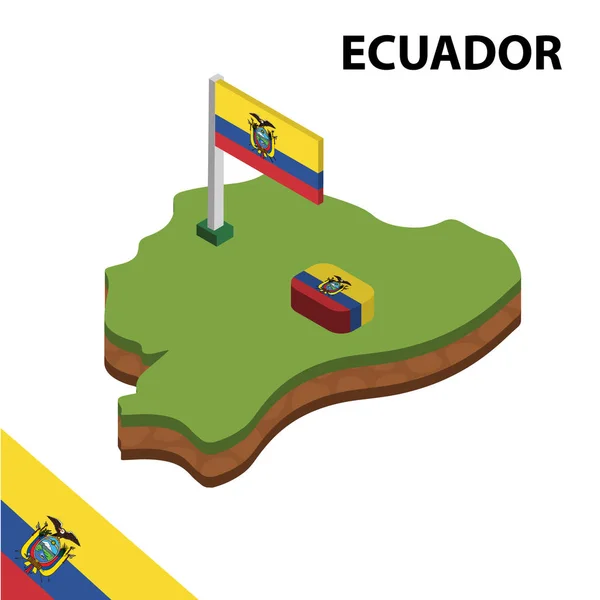 Ізометрична Карта Прапор Еквадору Ізометричної Векторної Ілюстрації — стоковий вектор