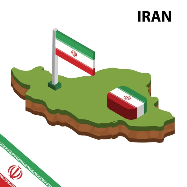 Isometrische Karte Und Flagge Von Iran Isometrische Vektorabbildung — Stockvektor