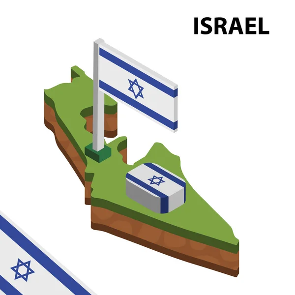 Isometrisk Karta Och Flagga Israel Isometrisk Vektor Illustration — Stock vektor