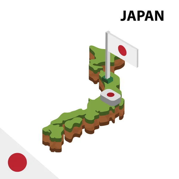 Izometrik Harita Japonya Bayrağı Isometrik Vektör Çizimi — Stok Vektör