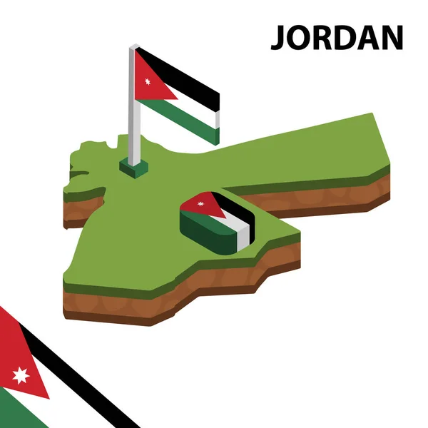 Isometrische Kaart Vlag Van Jordanië Isometrische Vector Illustratie — Stockvector