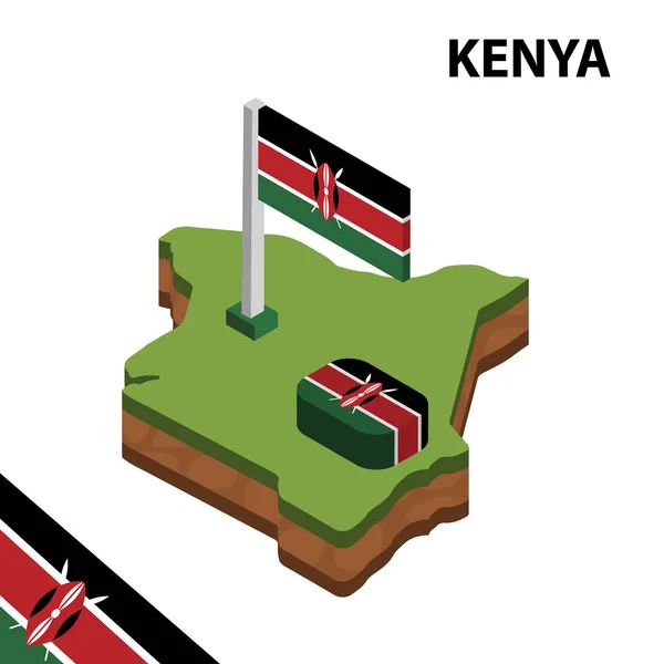 Isometrisk Karta Och Flagga Kenya Isometrisk Vektor Illustration — Stock vektor