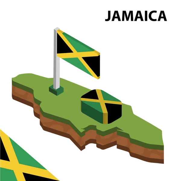 Isometrische Kaart Vlag Van Jamaica Isometrische Vector Illustratie — Stockvector