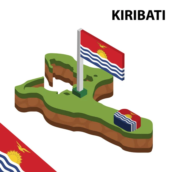Izometrická Mapa Vlajka Kiribati Prostorový Izometrický Vektorový Obrázek — Stockový vektor