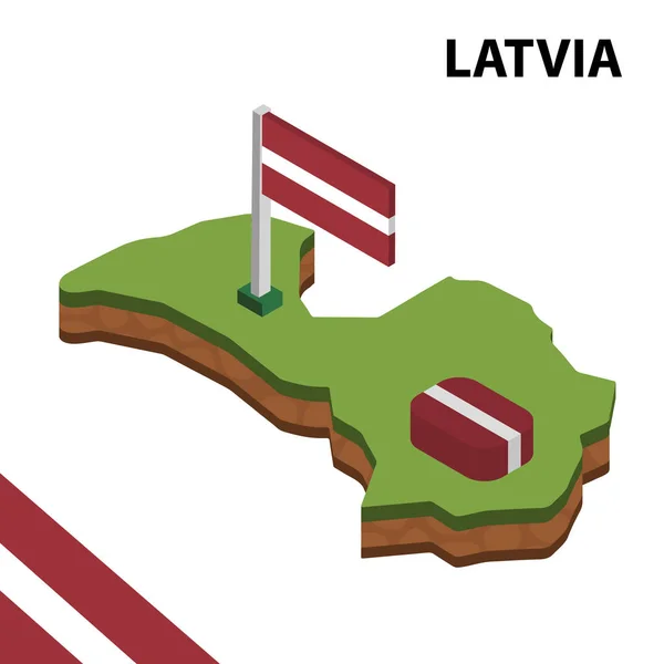 Mapa Izometryczna Flaga Łotwy Rysunek Wektorowy Izometryczny — Wektor stockowy