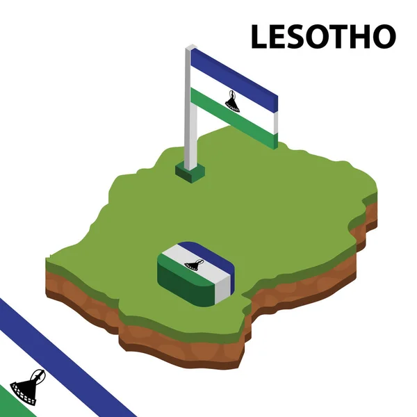 Izometrik harita ve Lesotho bayrağı. 3d isometrik Vektör Çizimi