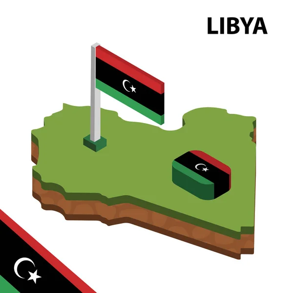 Isometrisk Karta Och Flagga Libyen Isometrisk Vektor Illustration — Stock vektor