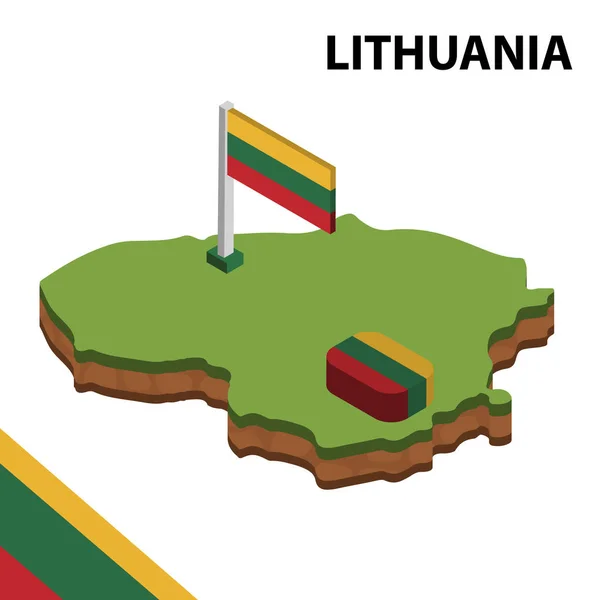 Isometric Map Flag Lithuania Isometric Vector Illustration — Stock Vector