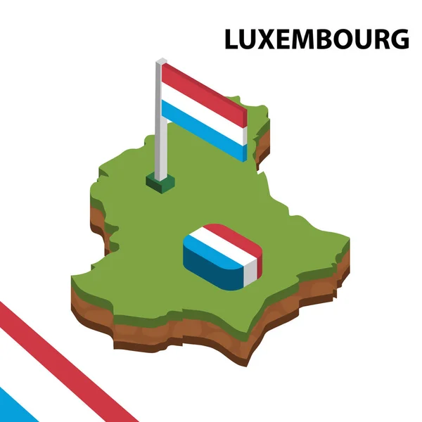 Изометрическая Карта Флаг Люксембурга Иллюстрация Трёхмерного Изометрического Вектора — стоковый вектор