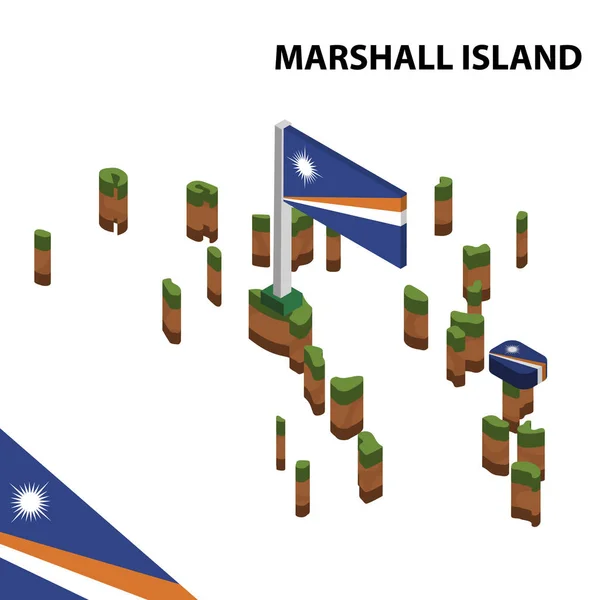 Marshall Adası'nın izometrik haritası ve bayrağı. 3d isometrik Vektör Çizimi