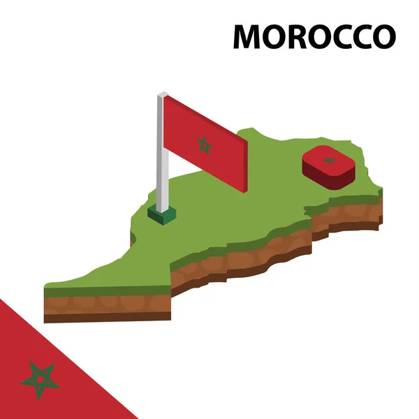 Isometrische Karte Und Flagge Marokkos Isometrische Vektorabbildung — Stockvektor