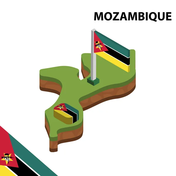 Isometrisk Karta Och Flagga Moçambique Isometrisk Vektor Illustration — Stock vektor