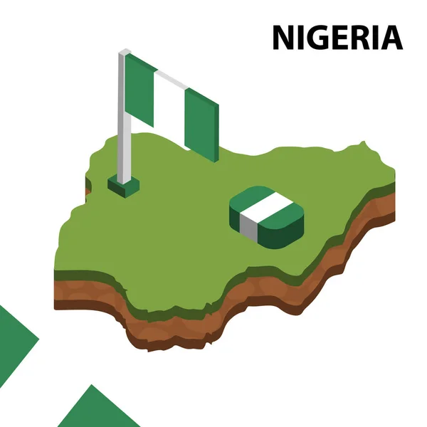 Isometrisk Karta Och Flagga Nigeria Isometrisk Vektor Illustration — Stock vektor