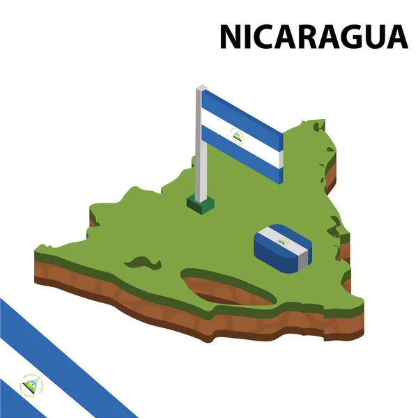 Mapa Isométrico Bandera Nicaragua Ilustración Vectorial Isométrica — Vector de stock