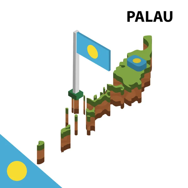 等轴测地图和帕劳国旗 等轴测矢量插图 — 图库矢量图片