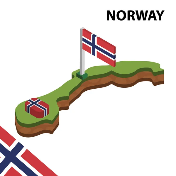 ノルウェーの等数地図と旗 アイソメ ベクトル イラスト — ストックベクタ