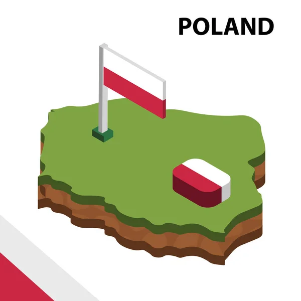 Isometric Map Flag Poland Isometric Vector Illustration — Stock Vector