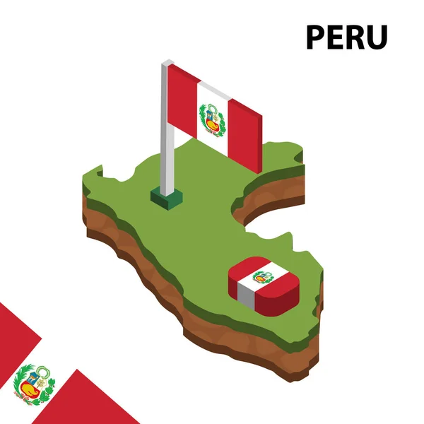 Mapa Isométrico Bandera Perú Ilustración Vectorial Isométrica — Vector de stock