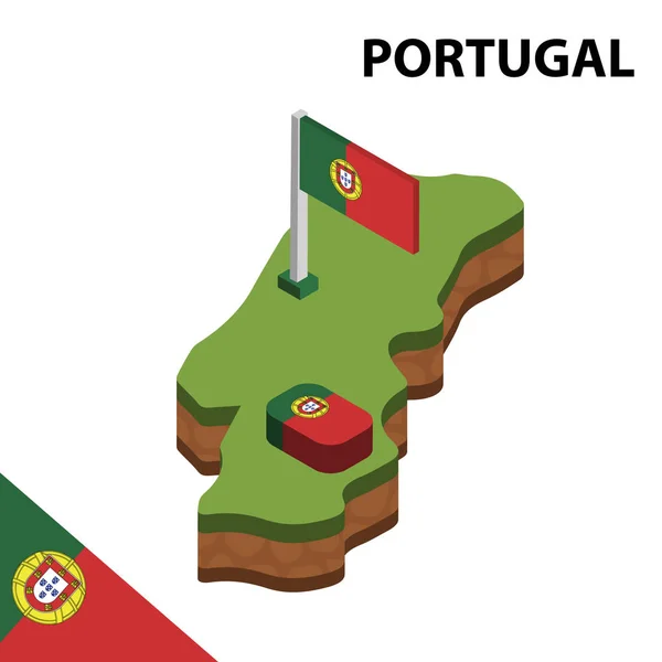 Mapa Isométrico Bandeira Portugal Ilustração Vetorial Isométrica — Vetor de Stock