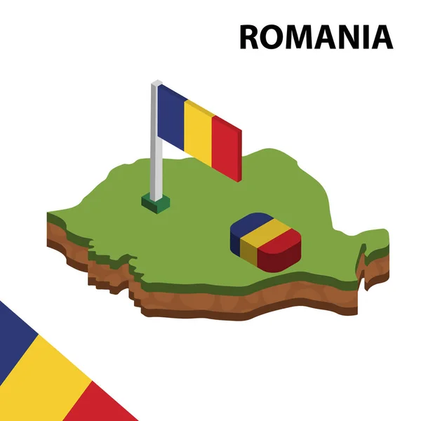 Carte Isométrique Drapeau Roumanie Illustration Vectorielle Isométrique — Image vectorielle