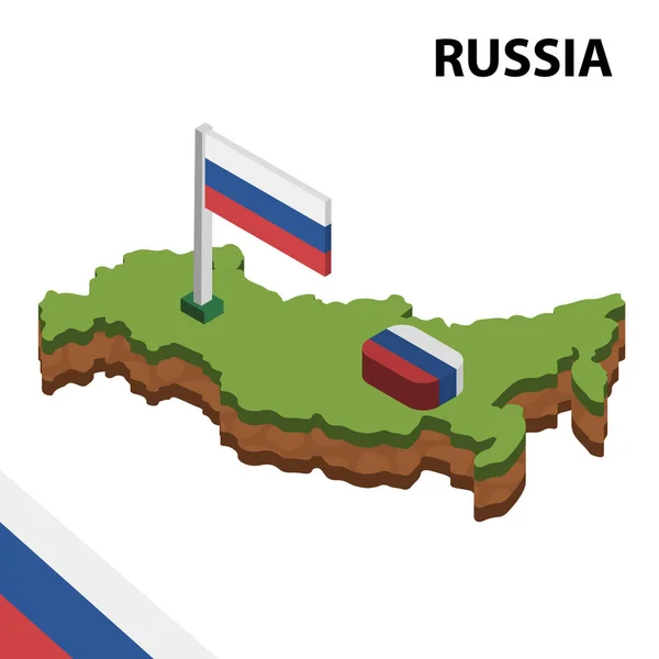 Изометрическая Карта Флаг России Иллюстрация Трёхмерного Изометрического Вектора — стоковый вектор