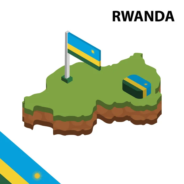 Isometrisk Karta Och Flagga Rwanda Isometrisk Vektor Illustration — Stock vektor