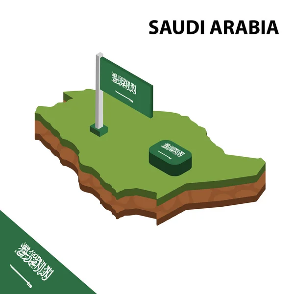 Izometrik Harita Suudi Arabistan Bayrağı Isometrik Vektör Çizimi — Stok Vektör