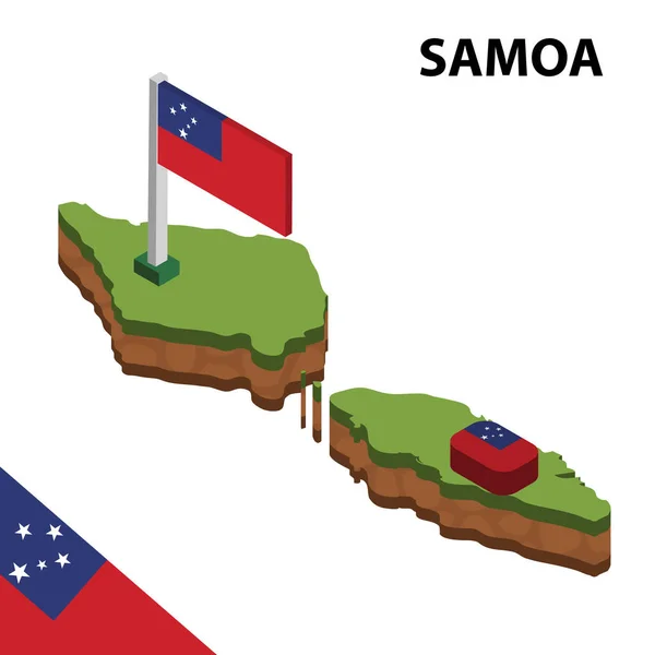 Isometrisk Karta Och Flagga Samoa Isometrisk Vektor Illustration — Stock vektor