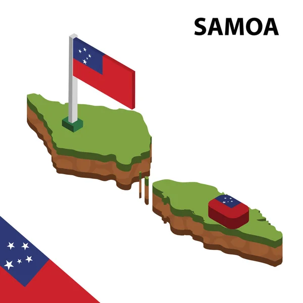 Izometrik harita ve Samoa bayrağı. 3d isometrik Vektör Çizimi
