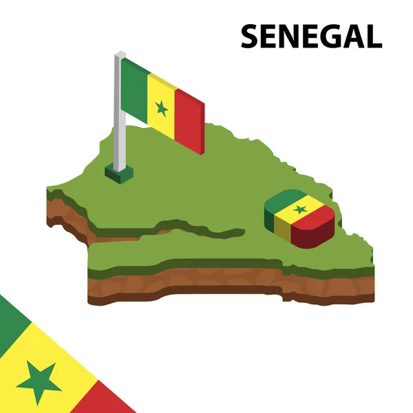 Isometrisk Karta Och Flagga Senegal Isometrisk Vektor Illustration — Stock vektor