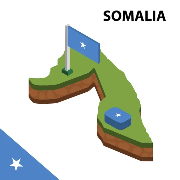 Isometrisk Karta Och Flagga Somalia Isometrisk Vektor Illustration — Stock vektor