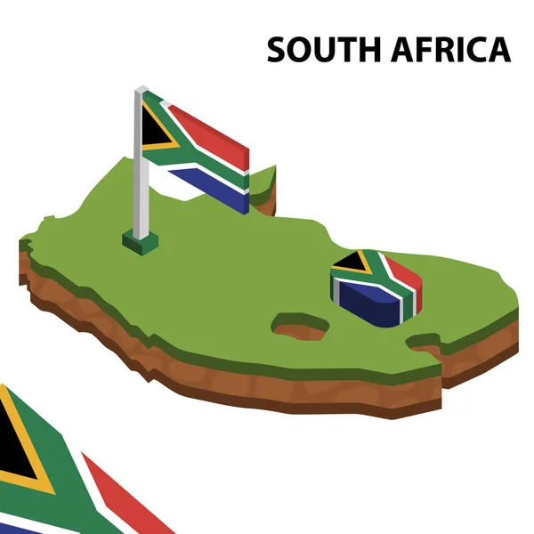 Izometrik Harita Güney Afrika Bayrağı Isometrik Vektör Çizimi — Stok Vektör