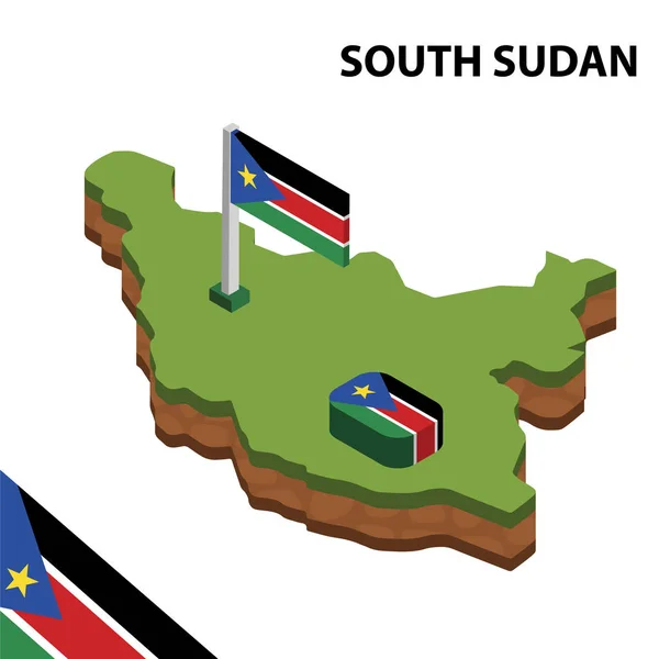 Isometrisk Karta Och Flagga Sydsudan Isometrisk Vektor Illustration — Stock vektor
