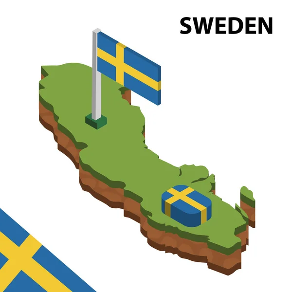 Изометрическая Карта Флаг Швеции Иллюстрация Трёхмерного Изометрического Вектора — стоковый вектор