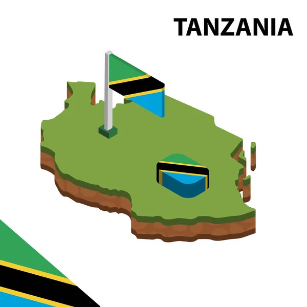 Isometrisk Karta Och Flagga Tanzania Isometrisk Vektor Illustration — Stock vektor