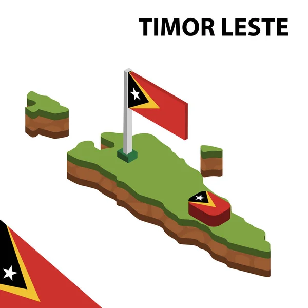 Isometrisk Karta Och Flagga Timor Leste Isometrisk Vektor Illustration — Stock vektor