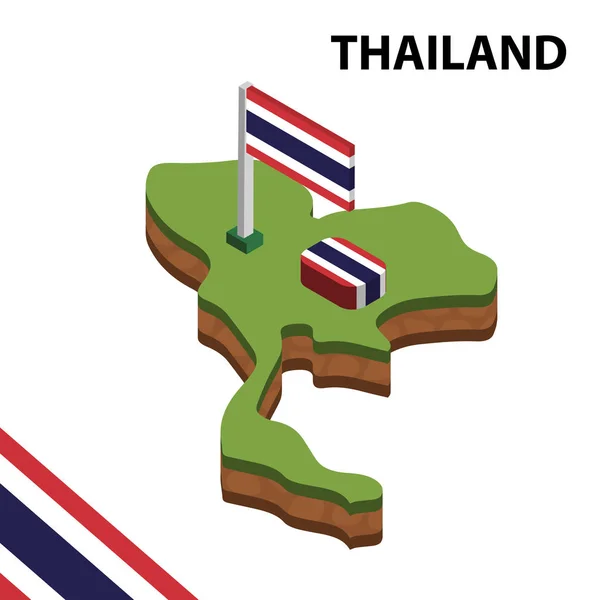 Peta Isometrik Dan Bendera Thailand Ilustrasi Vektor Isometrik - Stok Vektor