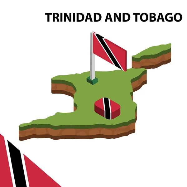 Izometrik Harita Trinidad Tobago Bayrağı Isometrik Vektör Çizimi — Stok Vektör