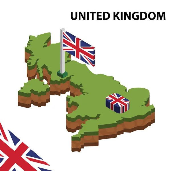 Izometrická Mapa Vlajka Spojeného Království Prostorový Izometrický Vektorový Obrázek — Stockový vektor