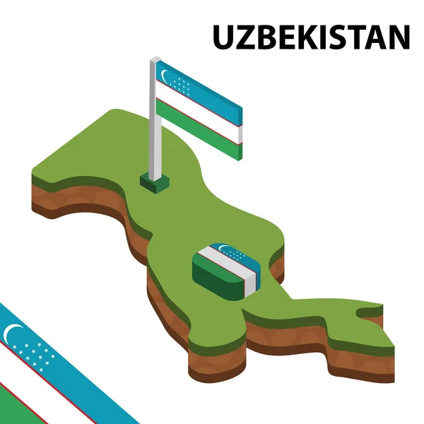 Isometrisk Karta Och Flagga Uzbekistan Isometrisk Vektor Illustration — Stock vektor
