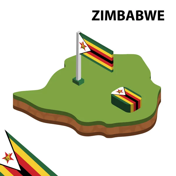 Isometric Map Flag Zimbabwe Isometric Vector Illustration — Stock Vector