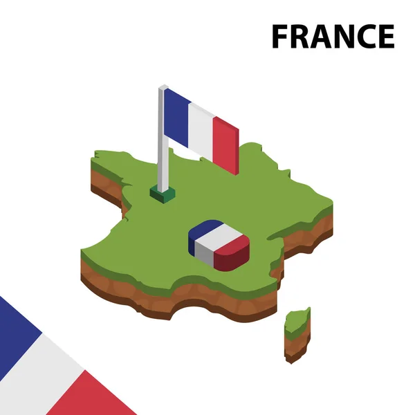 Изометрическая Карта Флаг Франции Иллюстрация Трёхмерного Изометрического Вектора Стоковая Иллюстрация