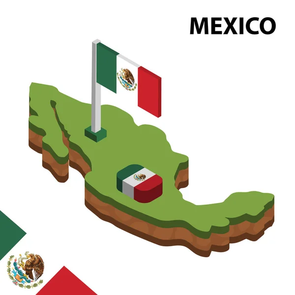 Изометрическая Карта Флаг Мексики Иллюстрация Трёхмерного Изометрического Вектора Векторная Графика