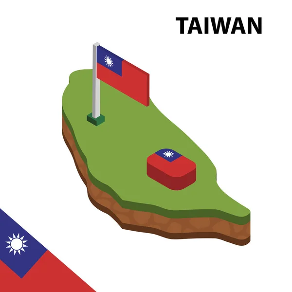 Изометрическая Карта Флаг Тайваня Иллюстрация Трёхмерного Изометрического Вектора Векторная Графика