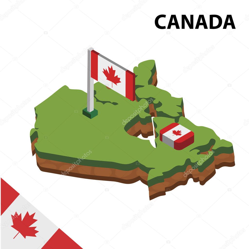 Isometric map and flag of CANADA. 3D isometric Vector Illustration